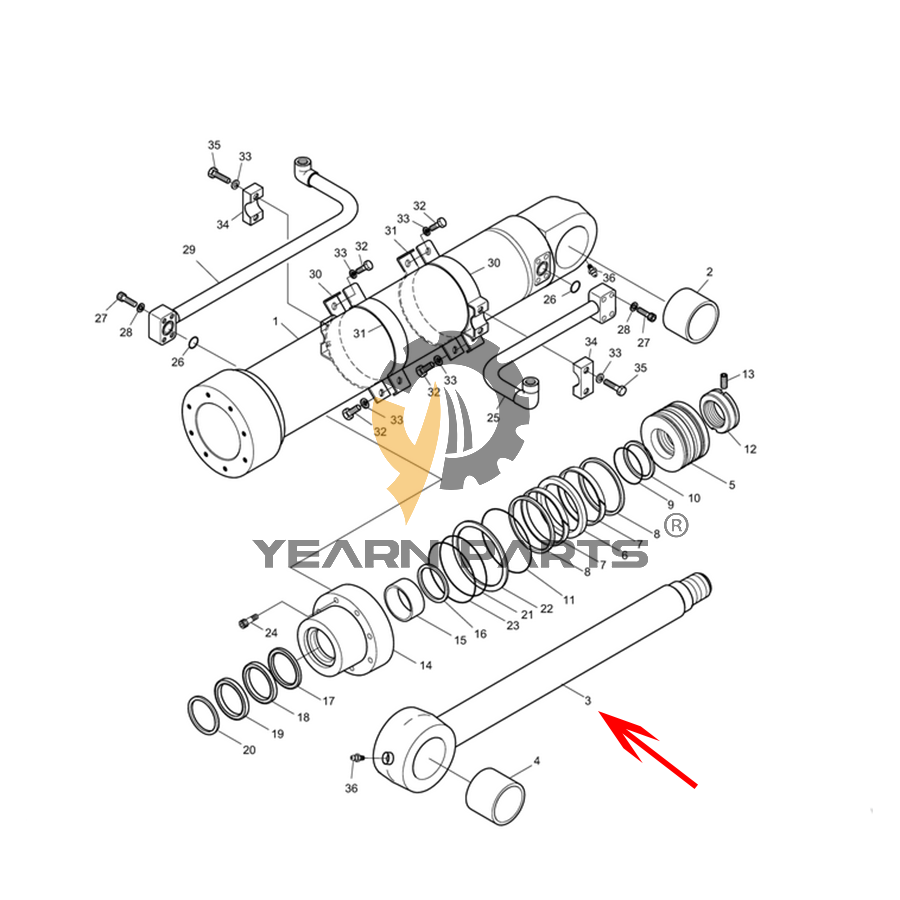 Genuine Bucket Cylinder Rod Assy 53U302-5 for Doosan Daewoo Excavator S150LC-7B SOLAR 130LC-V SOLAR 140LC-V SOLAR 140W-V SOLAR 150LC-V SOLAR 155LC-V SOLAR 160W-V SOLAR 220LC-V SOLAR 225LC-V SOLAR 230LC-V